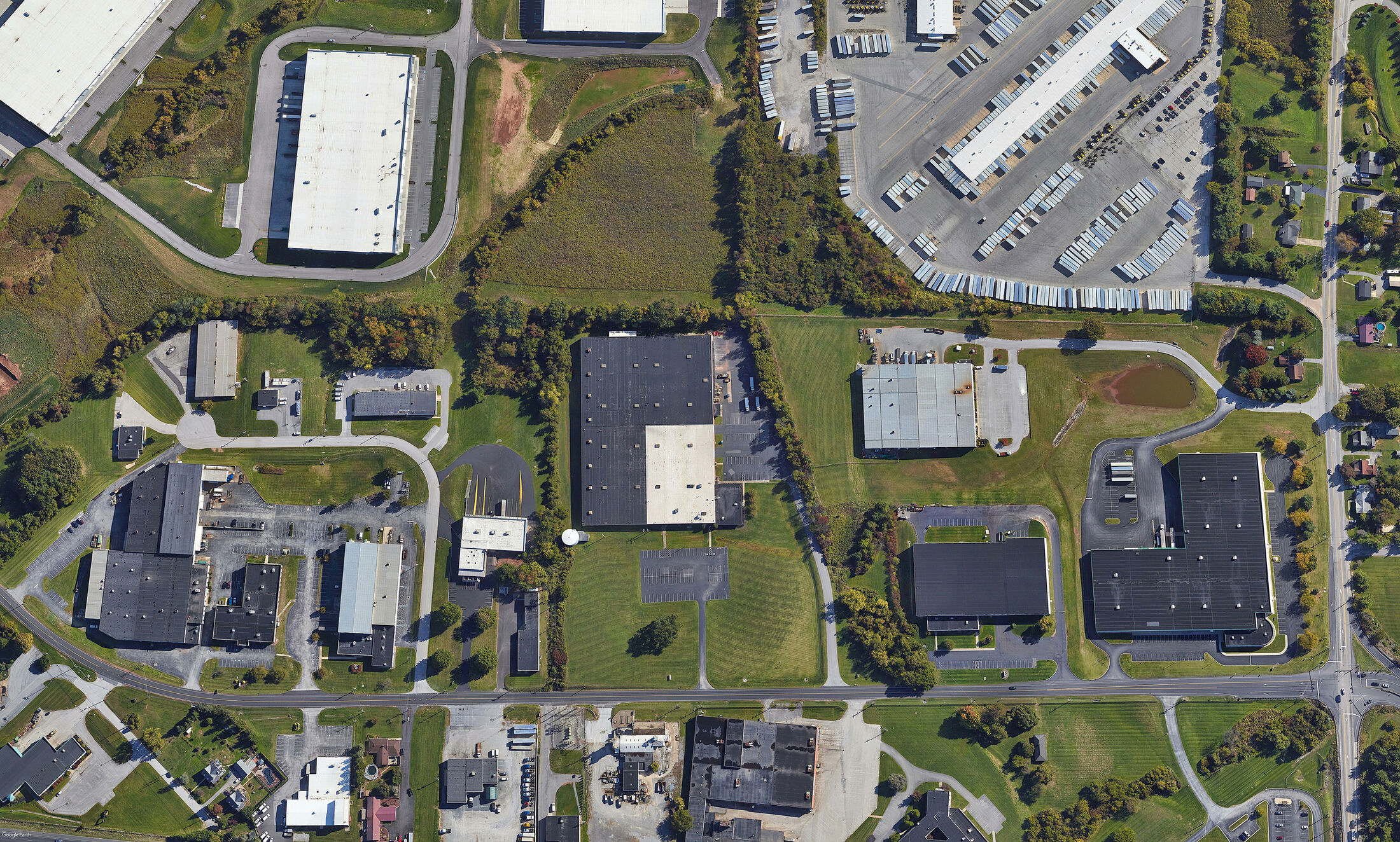 Aerial overview of the surrounding industrial park